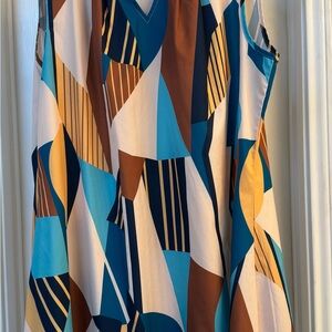 Geometric Sleeveless Dress in Blue and Brown